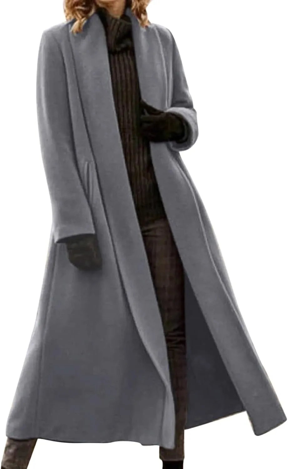 Women's Winter Wool Coat Oversized Trench Coat Belted Midi With Pockets Plus Size Extended Woolen Coat