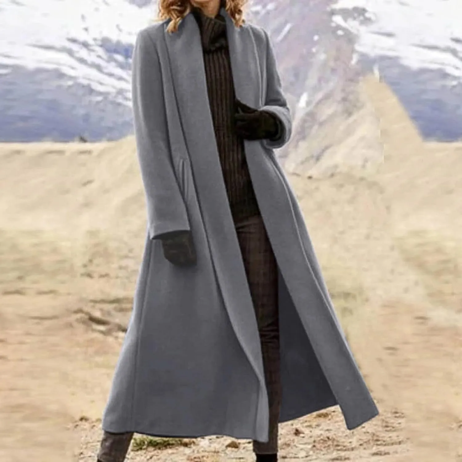 Women's Winter Wool Coat Oversized Trench Coat Belted Midi With Pockets Plus Size Extended Woolen Coat
