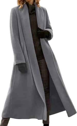 Women's Winter Wool Coat Oversized Trench Coat Belted Midi With Pockets Plus Size Extended Woolen Coat
