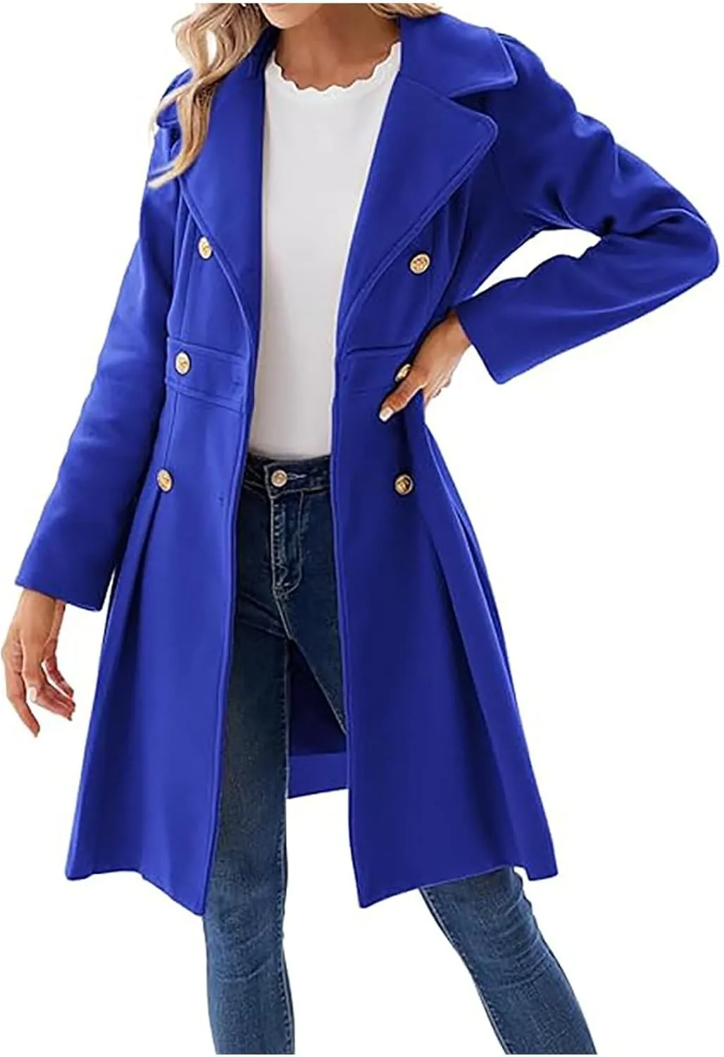 Women's Winter Wool Coat Oversized Trench Coat Belted Midi With Pockets Plus Size Extended Woolen Coat