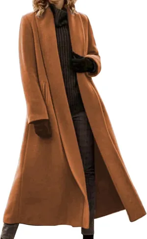 Women's Winter Wool Coat Oversized Trench Coat Belted Midi With Pockets Plus Size Extended Woolen Coat