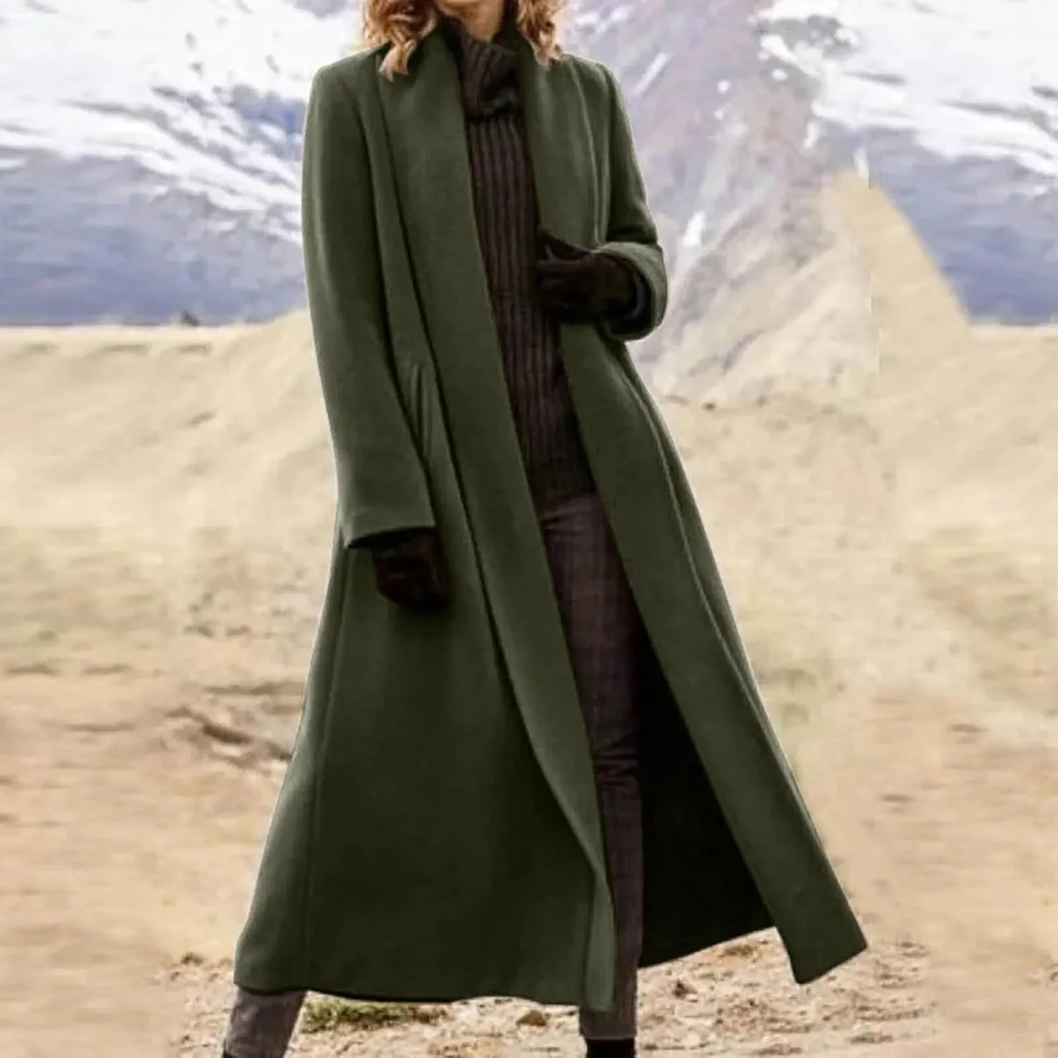 Women's Winter Wool Coat Oversized Trench Coat Belted Midi With Pockets Plus Size Extended Woolen Coat