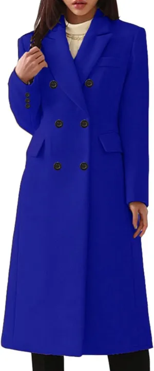 Women's Wool Pea Coat Double Breasted Trench Coat Winter Lapel Long Jacket Overcoat with Pockets Fall Fashion for Women