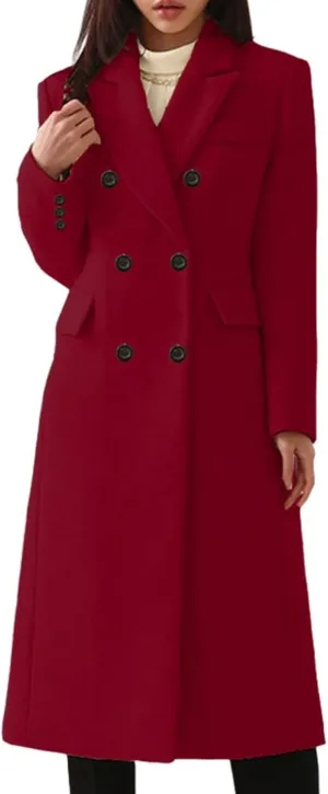 Women's Wool Pea Coat Double Breasted Trench Coat Winter Lapel Long Jacket Overcoat with Pockets Fall Fashion for Women