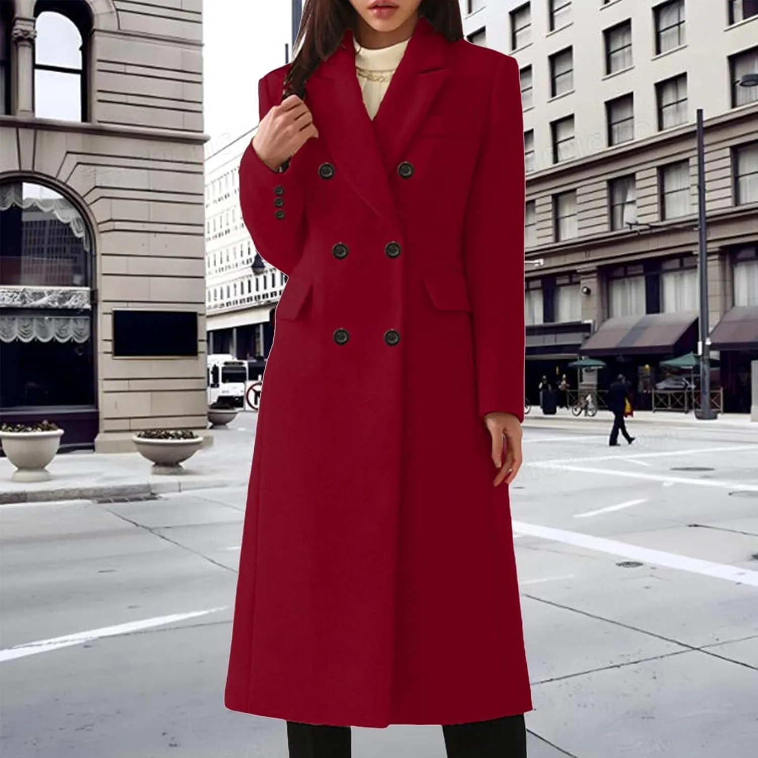 Women's Wool Pea Coat Double Breasted Trench Coat Winter Lapel Long Jacket Overcoat with Pockets Fall Fashion for Women