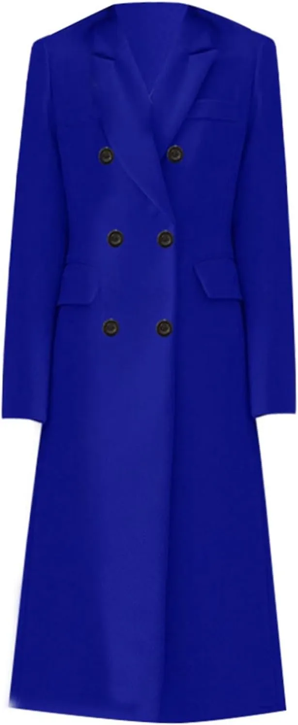 Women's Wool Pea Coat Double Breasted Trench Coat Winter Lapel Long Jacket Overcoat with Pockets Fall Fashion for Women