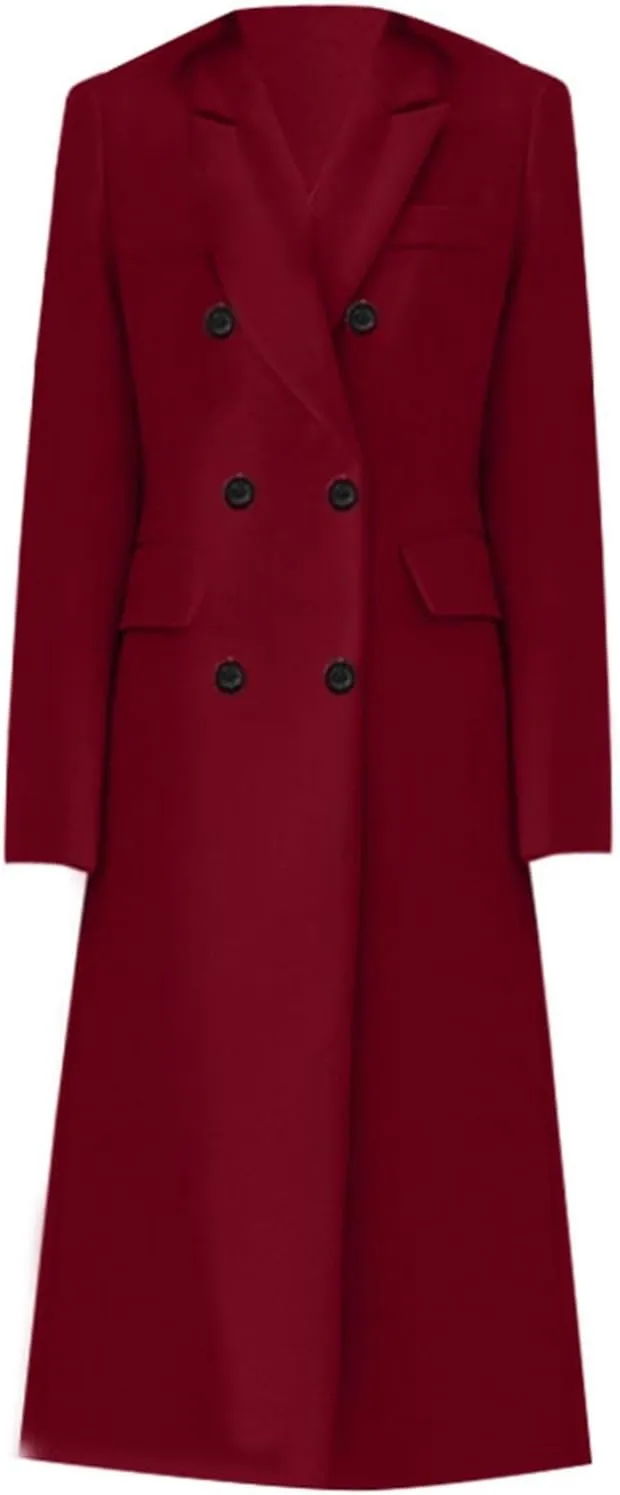 Women's Wool Pea Coat Double Breasted Trench Coat Winter Lapel Long Jacket Overcoat with Pockets Fall Fashion for Women