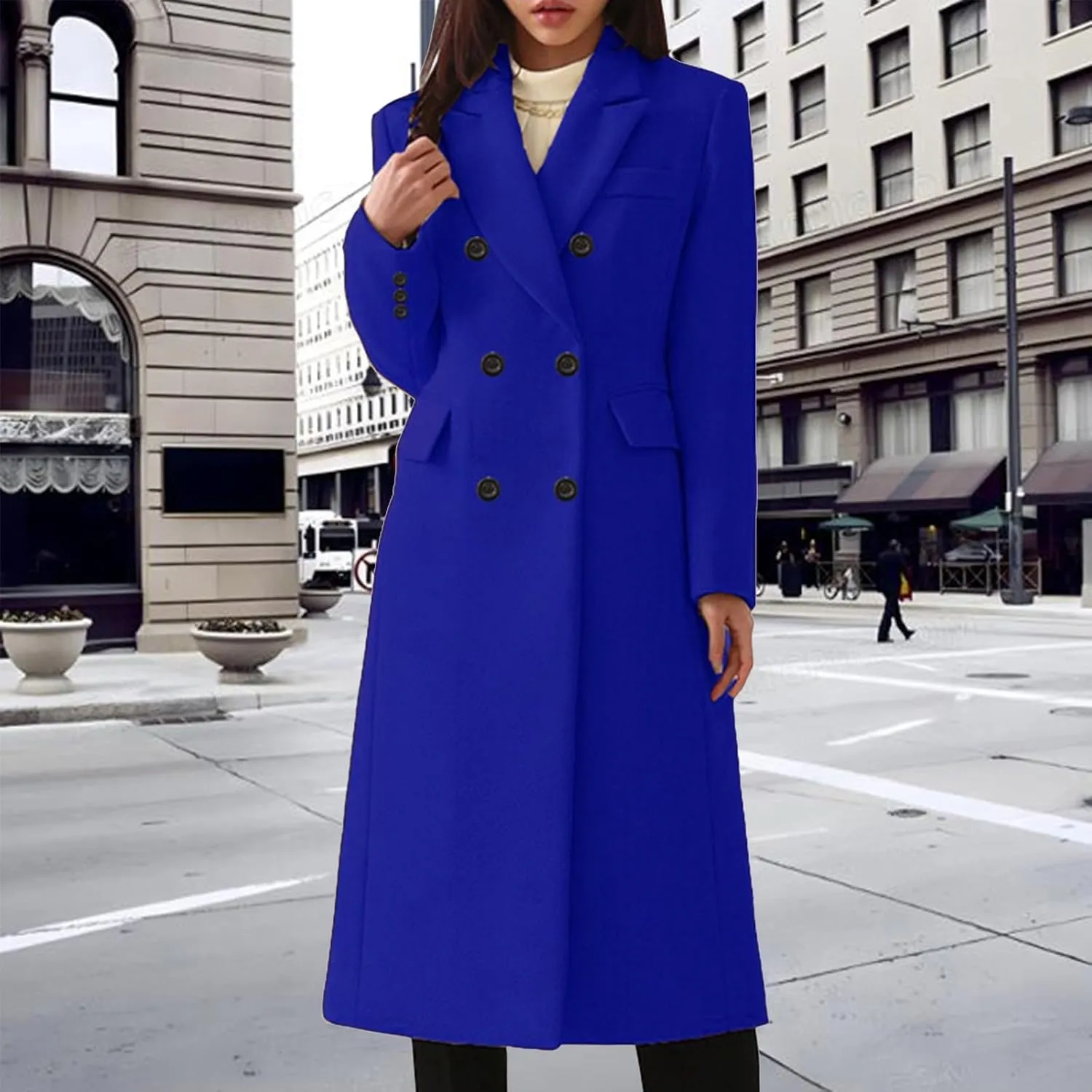 Women's Wool Pea Coat Double Breasted Trench Coat Winter Lapel Long Jacket Overcoat with Pockets Fall Fashion for Women