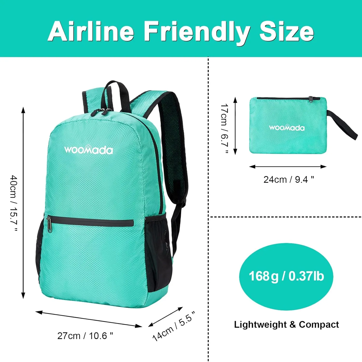WOOMADA 17L Ultra Lightweight Packable Durable Waterproof Travel Hiking Backpack Daypack for Men Women Kids