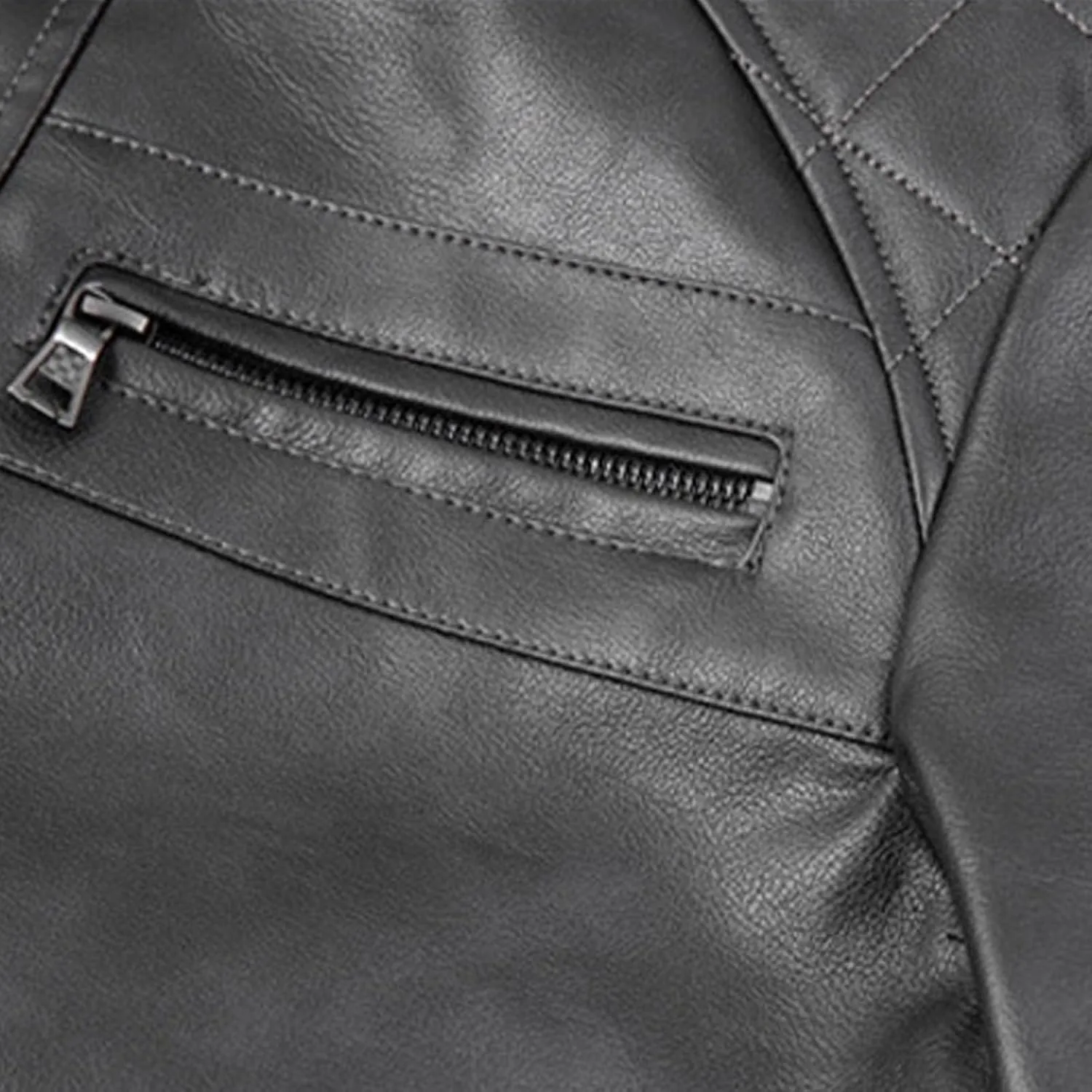 Xiaojmake Mens Stand Collar Leather Jacket Retro Cafe Racer Style Motorcycle Jacket Outerwear Quilted Coat with Zipper Pocket