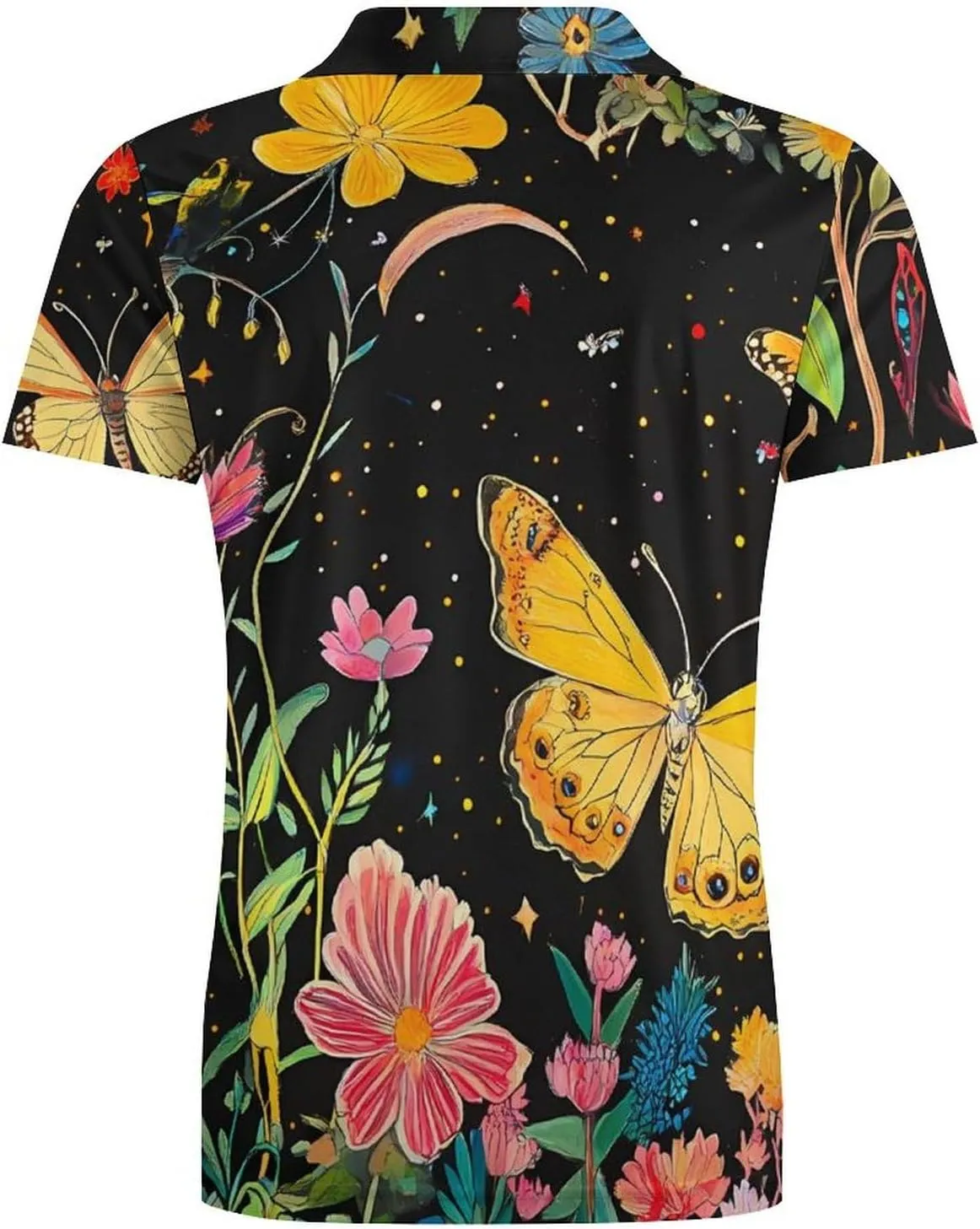 Y2k Butterfly Floral Daisy Men's Polo-Shirt Regular-Fit Short Sleeve Sports Quick Dry Golf Tennis T-Shirt