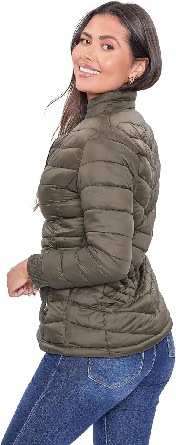 YMI Women's Junior Reversible Weather Proof Puffer Shell Jacket with Sherpa Lined Hood