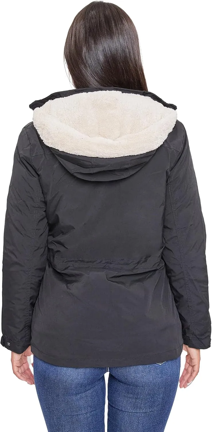 YMI Women's Junior Reversible Weather Proof Puffer Shell Jacket with Sherpa Lined Hood
