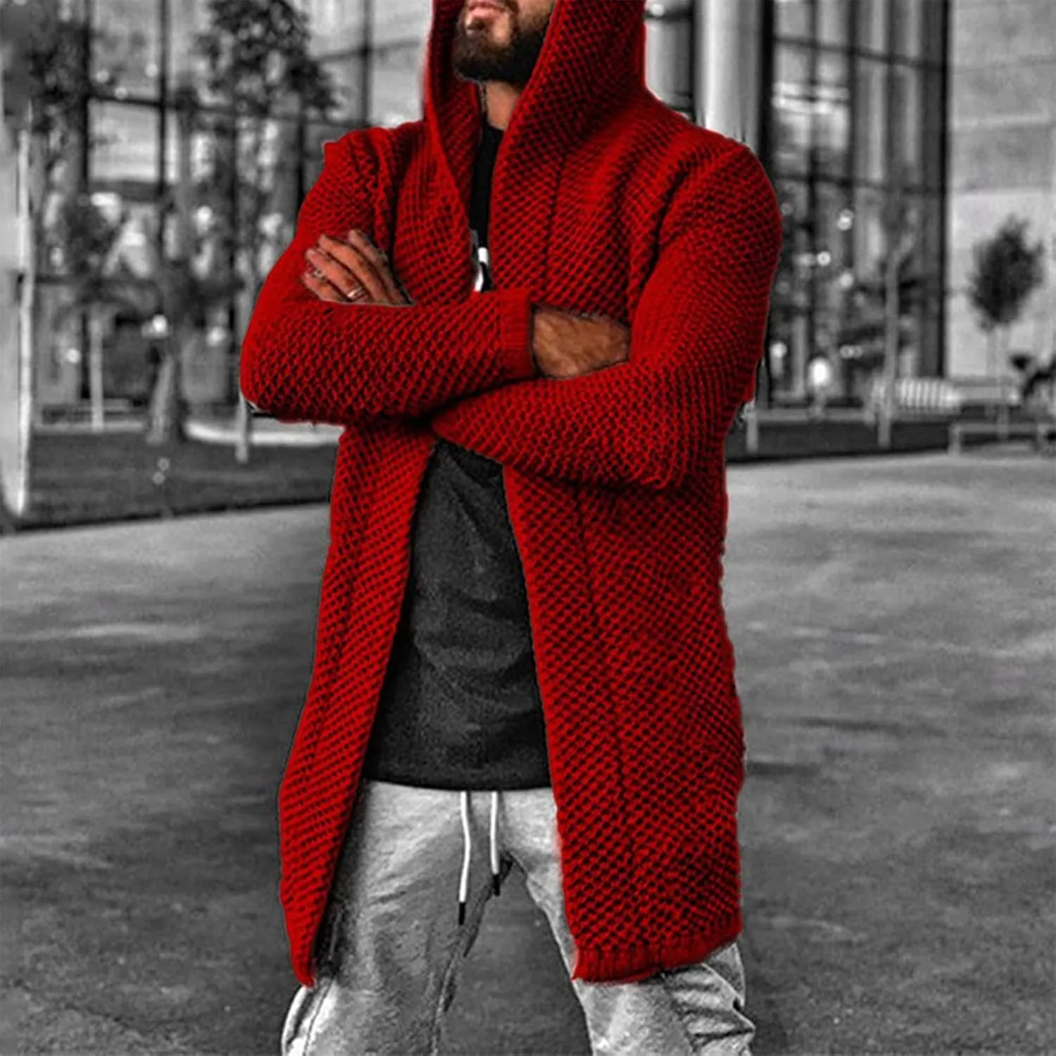 Ymosrh Men's Coat Jacket Long Cardigan Open Front Fall Casual Winter Warm Knit Sweater Coat Fashion Outwear, XL-5XL