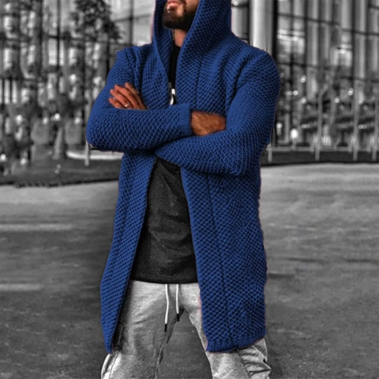 Ymosrh Men's Coat Jacket Long Cardigan Open Front Fall Casual Winter Warm Knit Sweater Coat Fashion Outwear, XL-5XL