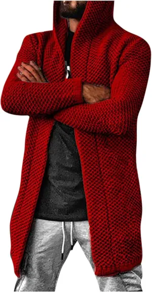 Ymosrh Men's Coat Jacket Long Cardigan Open Front Fall Casual Winter Warm Knit Sweater Coat Fashion Outwear, XL-5XL