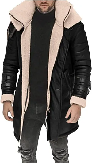 Ymosrh Men's Winter Dress Coat Long Pea Sherpa Lined Warm Trench Coat Jacket, M-5XL