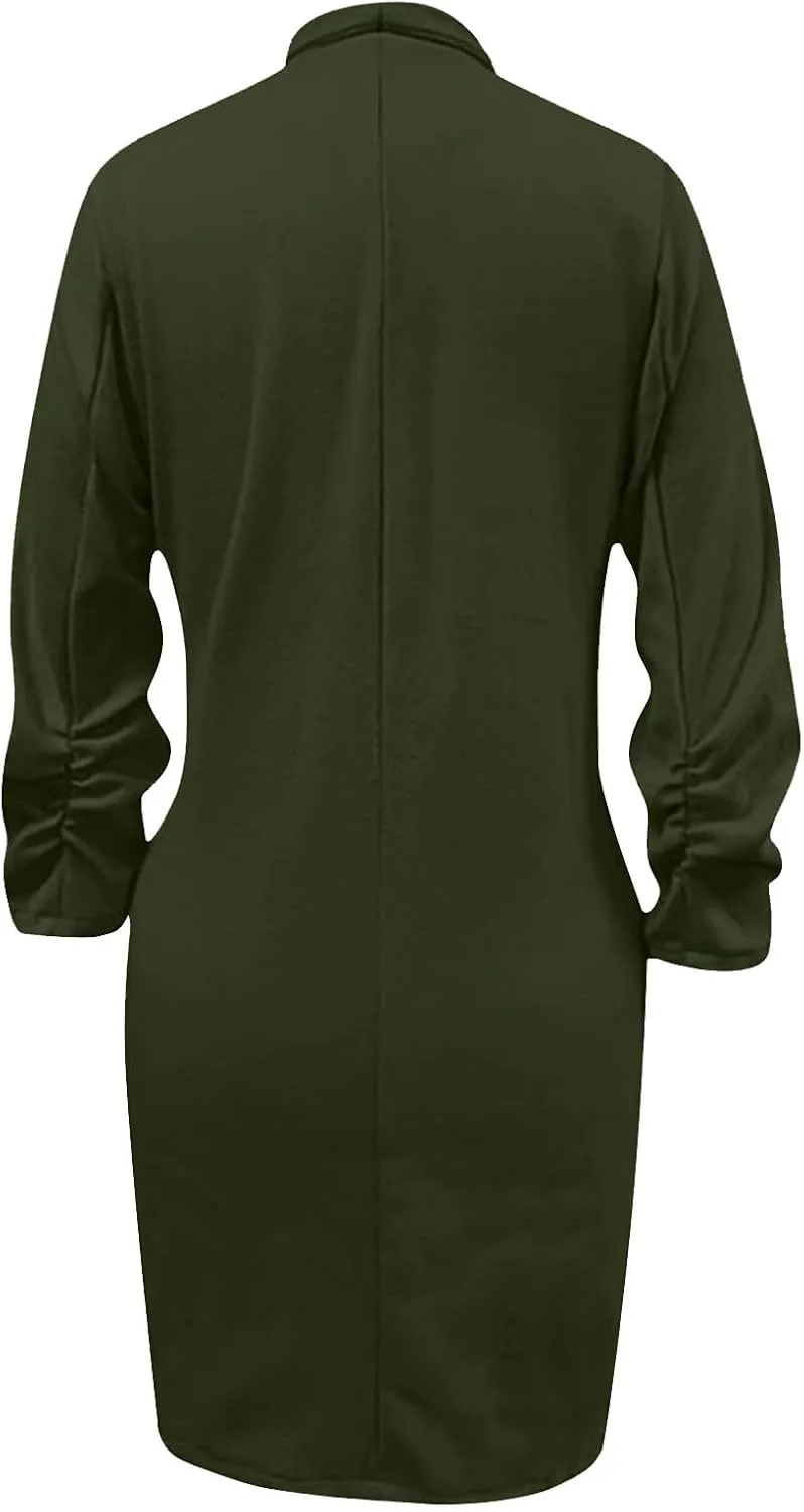 YRAETENM Blazers for Women Casual Ruched 3/4 Sleeve Lapel Collar Long Blazers Oversized Open Front Button Work Office Jackets