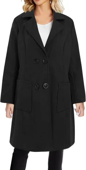 YRAETENM Long Wool Coats for Women Winter Notched Lapel Double Breasted Trench Coats Casual Chunky Warm Pea Coat Outwear