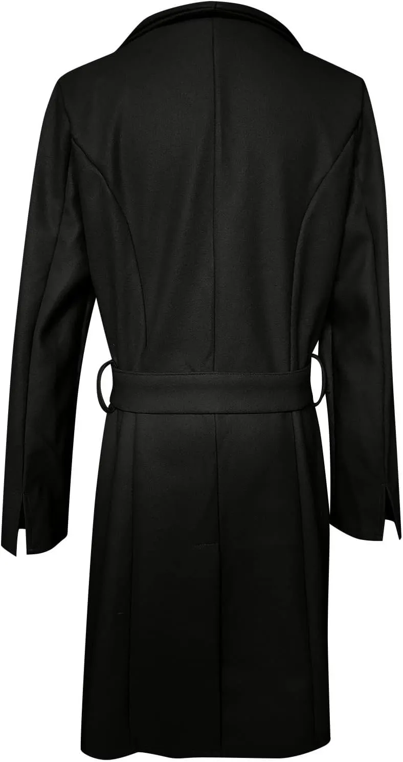 YRAETENM Trench Coat Women Winter Notch Lapel Single Breasted Long Wool Coat Casual Comfy Pea Coat Overcoat with Pockets