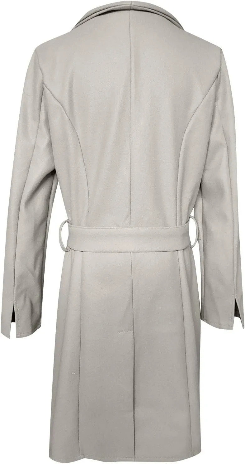 YRAETENM Trench Coat Women Winter Notch Lapel Single Breasted Long Wool Coat Casual Comfy Pea Coat Overcoat with Pockets