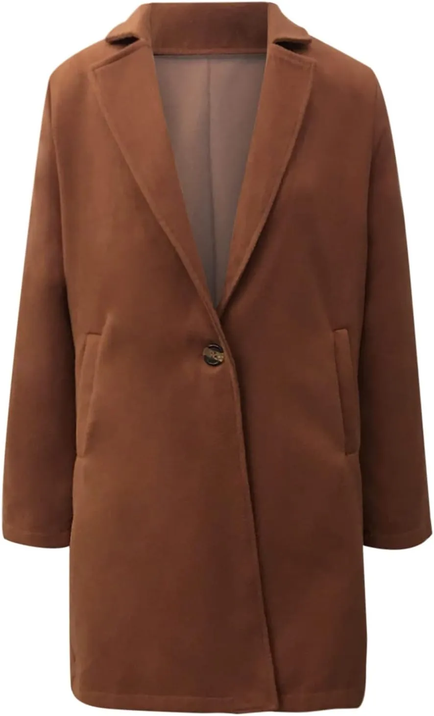 YRAETENM Trench Coats for Women Chic Notch Lapel One Button Mid Long Pea Coats Fall Winter Plus Size Warm Overcoat Outwear