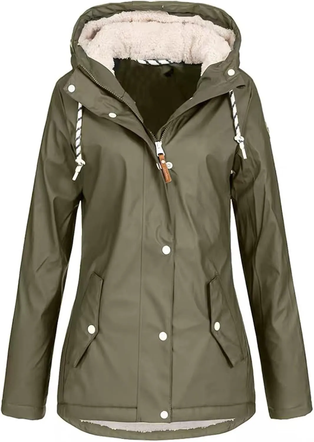 YRAETENM Windbreaker Jacket Women Lightweight Waterproof Fleece Lined Rain Coats Plus Size Warm Outdoor Hooded Trench Coats