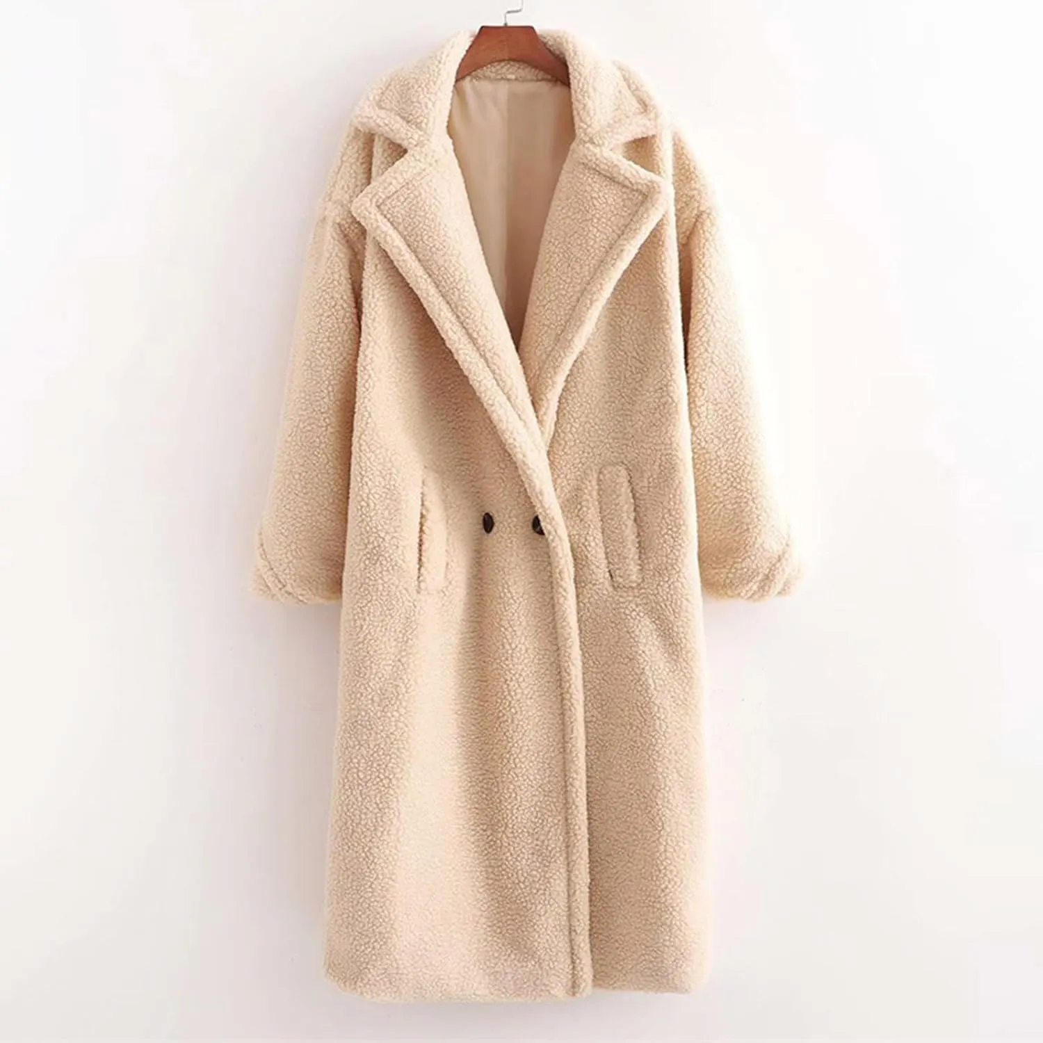 YRAETENM Winter Jackets for Women Fuzzy Fleece Lapel Shearling Trench Coats Casual Warm Long Overcoat Outwear with Pockets