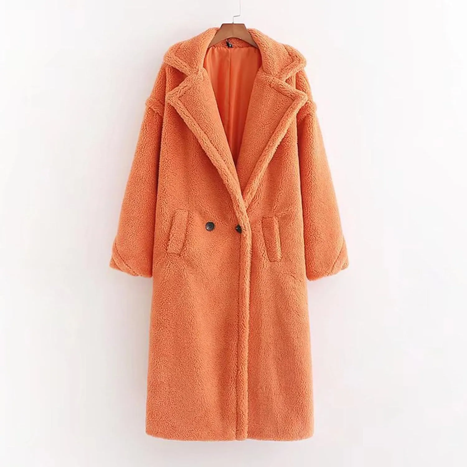 YRAETENM Winter Jackets for Women Fuzzy Fleece Lapel Shearling Trench Coats Casual Warm Long Overcoat Outwear with Pockets