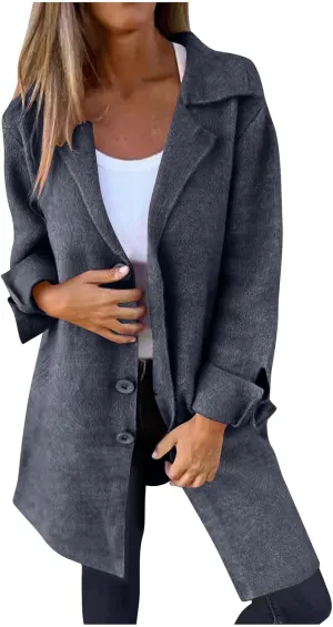 YRAETENM Womens Long Cardigan Sweaters Oversized Lapel Collar Wool Blend Jackets Casual Lightweight Mid Length Trench Coats
