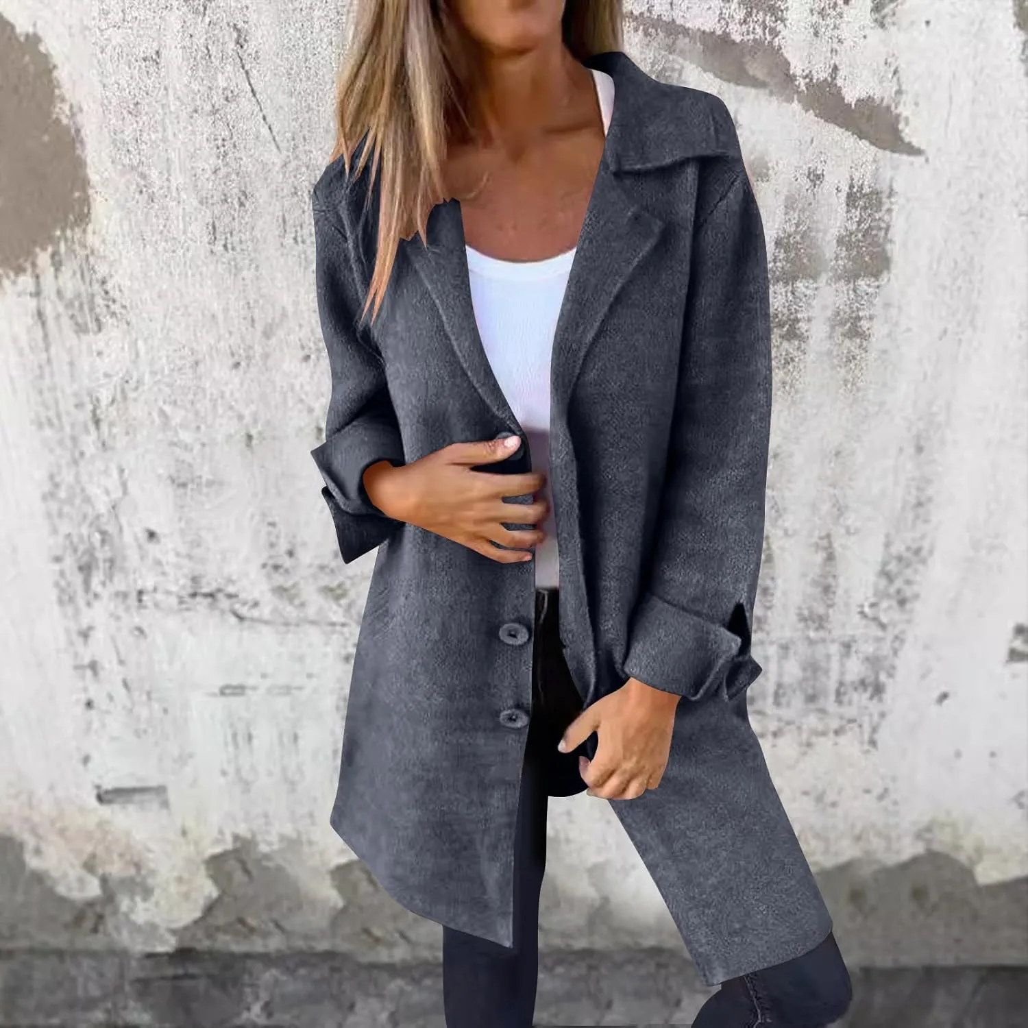 YRAETENM Womens Long Cardigan Sweaters Oversized Lapel Collar Wool Blend Jackets Casual Lightweight Mid Length Trench Coats
