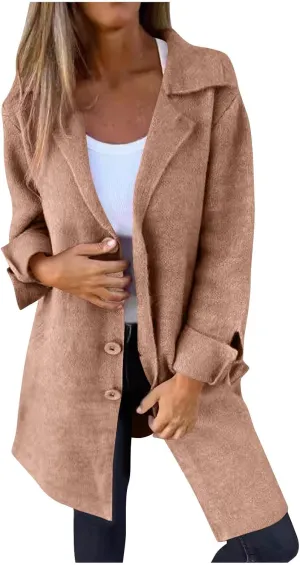 YRAETENM Womens Long Cardigan Sweaters Oversized Lapel Collar Wool Blend Jackets Casual Lightweight Mid Length Trench Coats