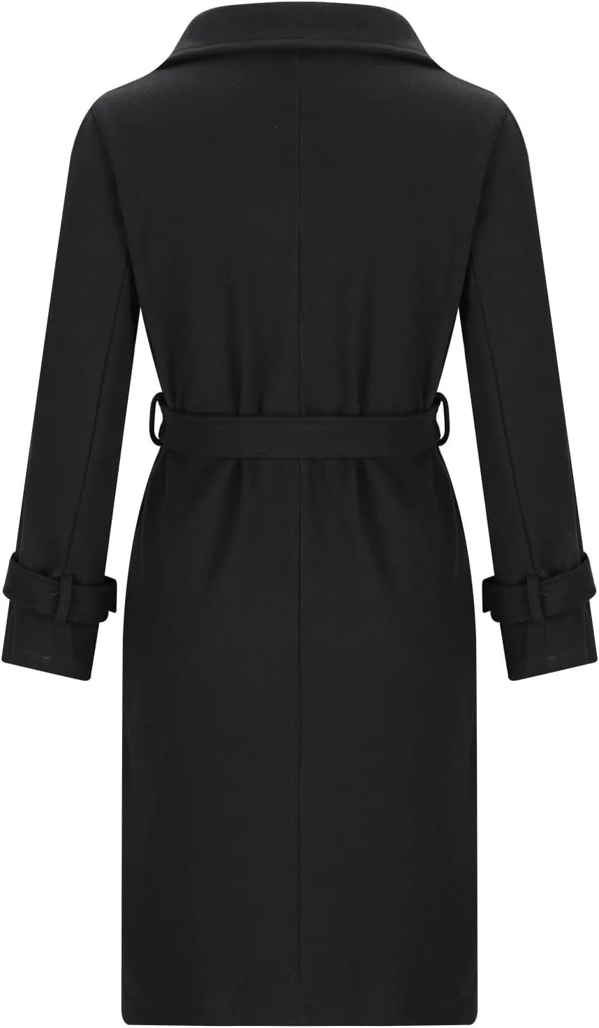 YRAETENM Women's Wool Blend Coat Elegant Notch Lapel Collar Pea Coats Fall Winter Warm Long Overcoat Outerwear with Belt