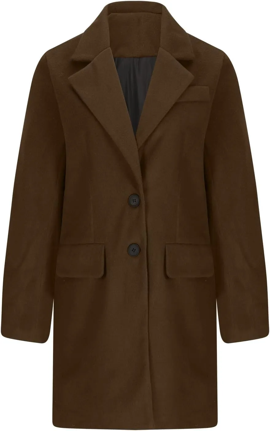 YRAETENM Women's Wool Blend Pea Coats Winter Casual Lapel Collar Open Front Cardigan Windproof Long Blazer Jackets Outwear