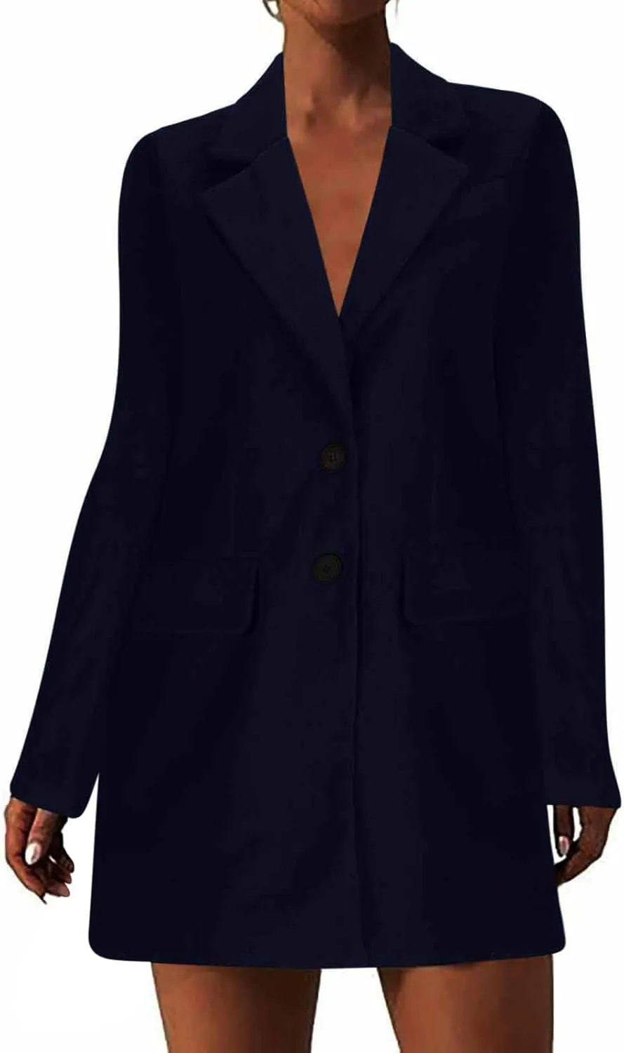 YRAETENM Women's Wool Blend Pea Coats Winter Casual Lapel Collar Open Front Cardigan Windproof Long Blazer Jackets Outwear