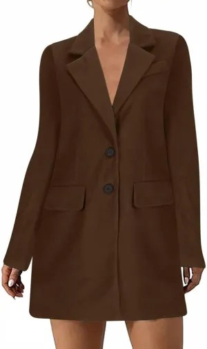 YRAETENM Women's Wool Blend Pea Coats Winter Casual Lapel Collar Open Front Cardigan Windproof Long Blazer Jackets Outwear