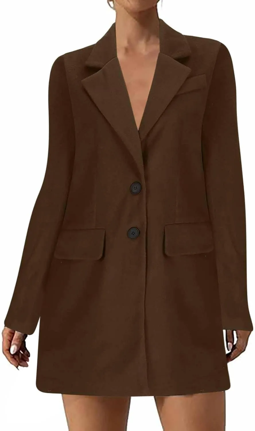 YRAETENM Women's Wool Blend Pea Coats Winter Casual Lapel Collar Open Front Cardigan Windproof Long Blazer Jackets Outwear