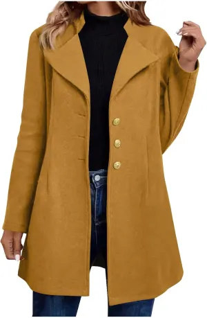 YRAETENM Womens Wool Coat Fall Winter Double Breasted Trench Coat Casual Woolen Blazer Jackets Business Mid Length Pea Coats