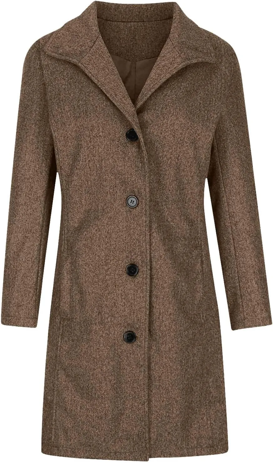 YRAETENM Wool Coats for Women Casual Thicken Stand Collar Single Breasted Pea Coat Fall Winter Mid-Length Overcoat Outerwear