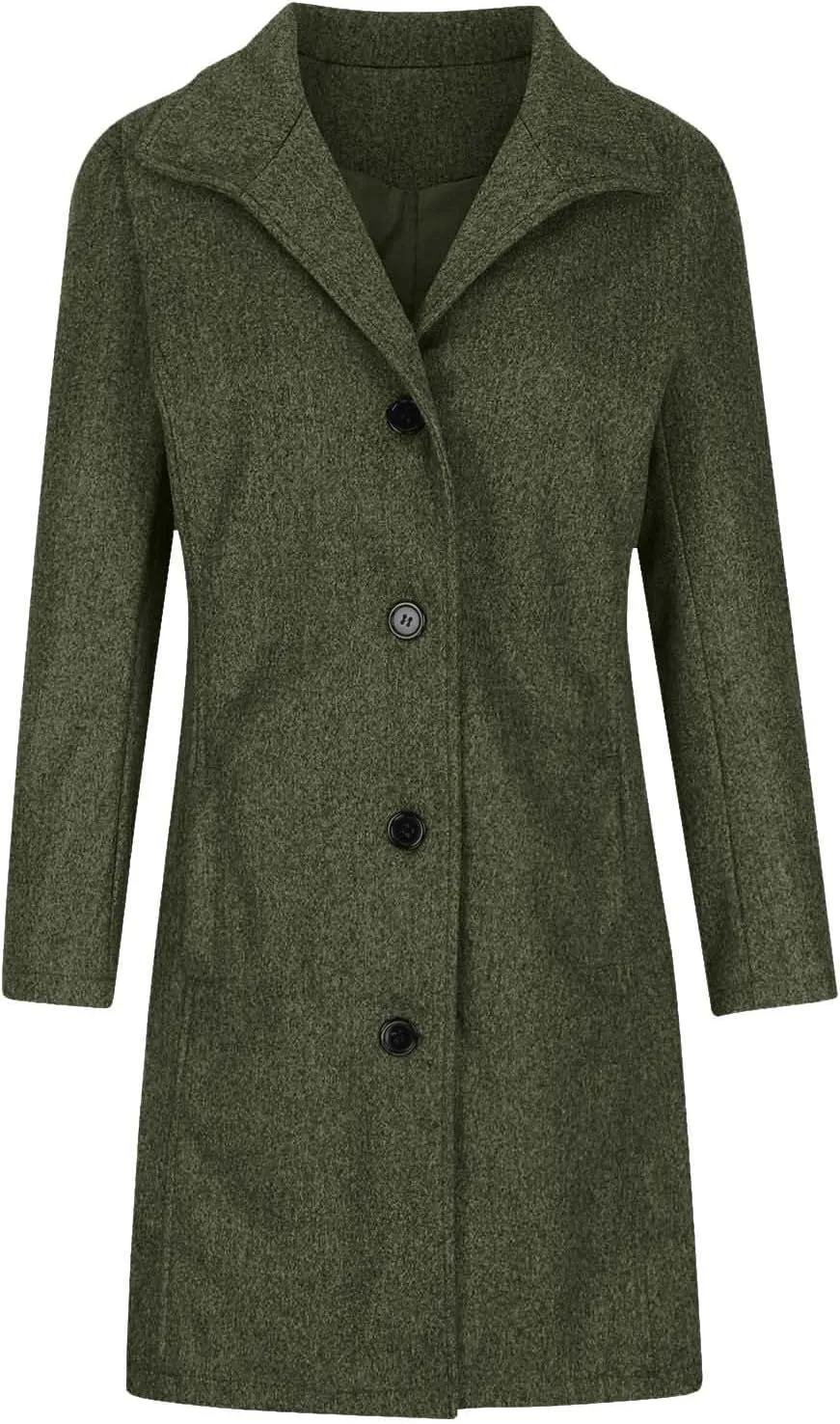 YRAETENM Wool Coats for Women Casual Thicken Stand Collar Single Breasted Pea Coat Fall Winter Mid-Length Overcoat Outerwear