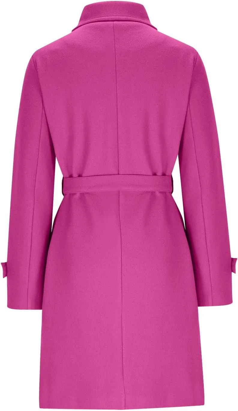 YRAETENM Wool Coats for Women Single Breasted Stand Collar Trench Coat Business Casual Midi Long Winter Pea Coats with Belt