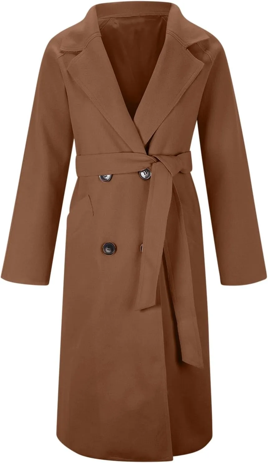 YRAETENM Wool Trench Coats for Women Lapel Collar Double Breasted Pea Coats Winter Casual Thick Mid-Length Outwear with Belt
