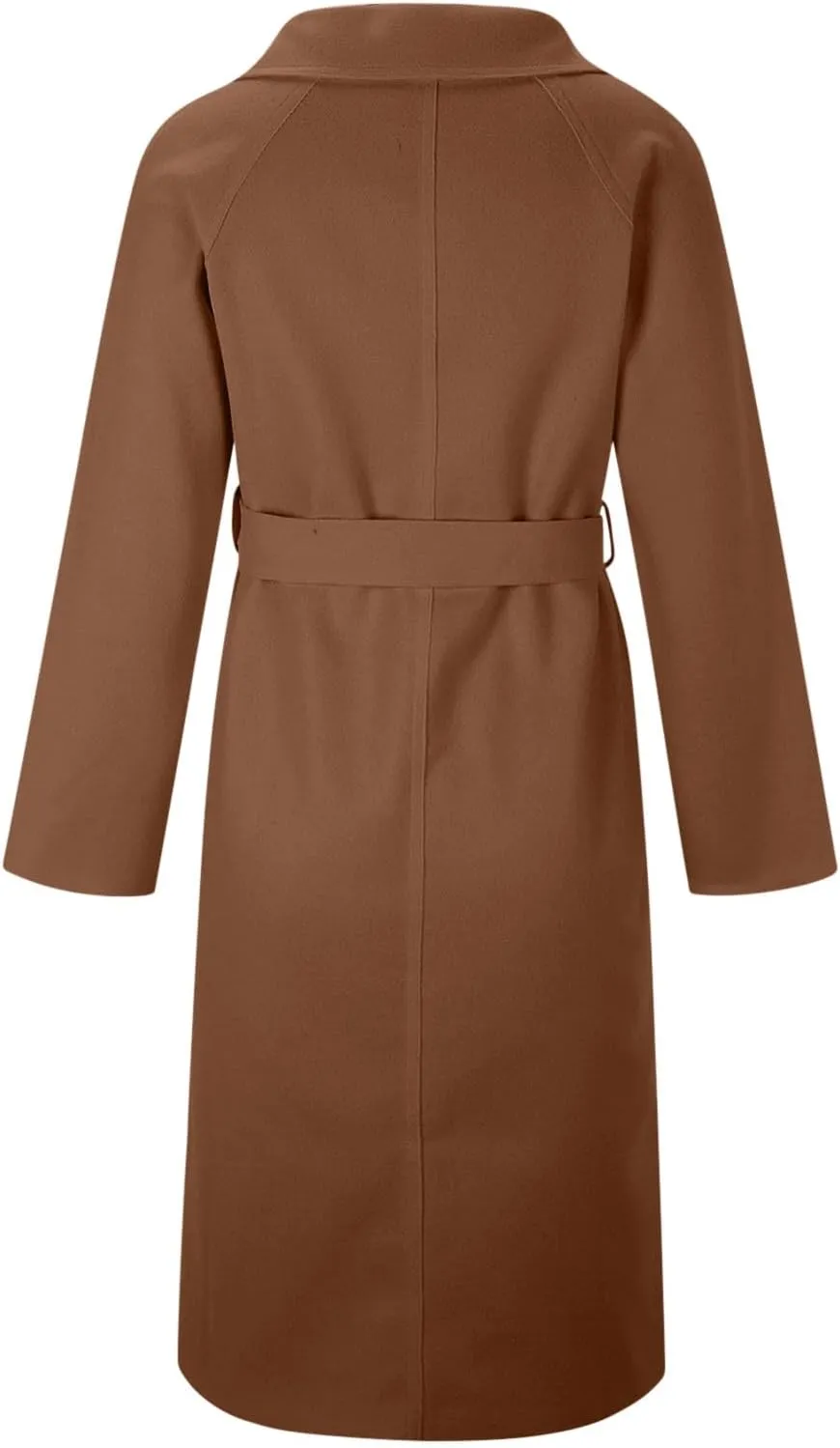 YRAETENM Wool Trench Coats for Women Lapel Collar Double Breasted Pea Coats Winter Casual Thick Mid-Length Outwear with Belt