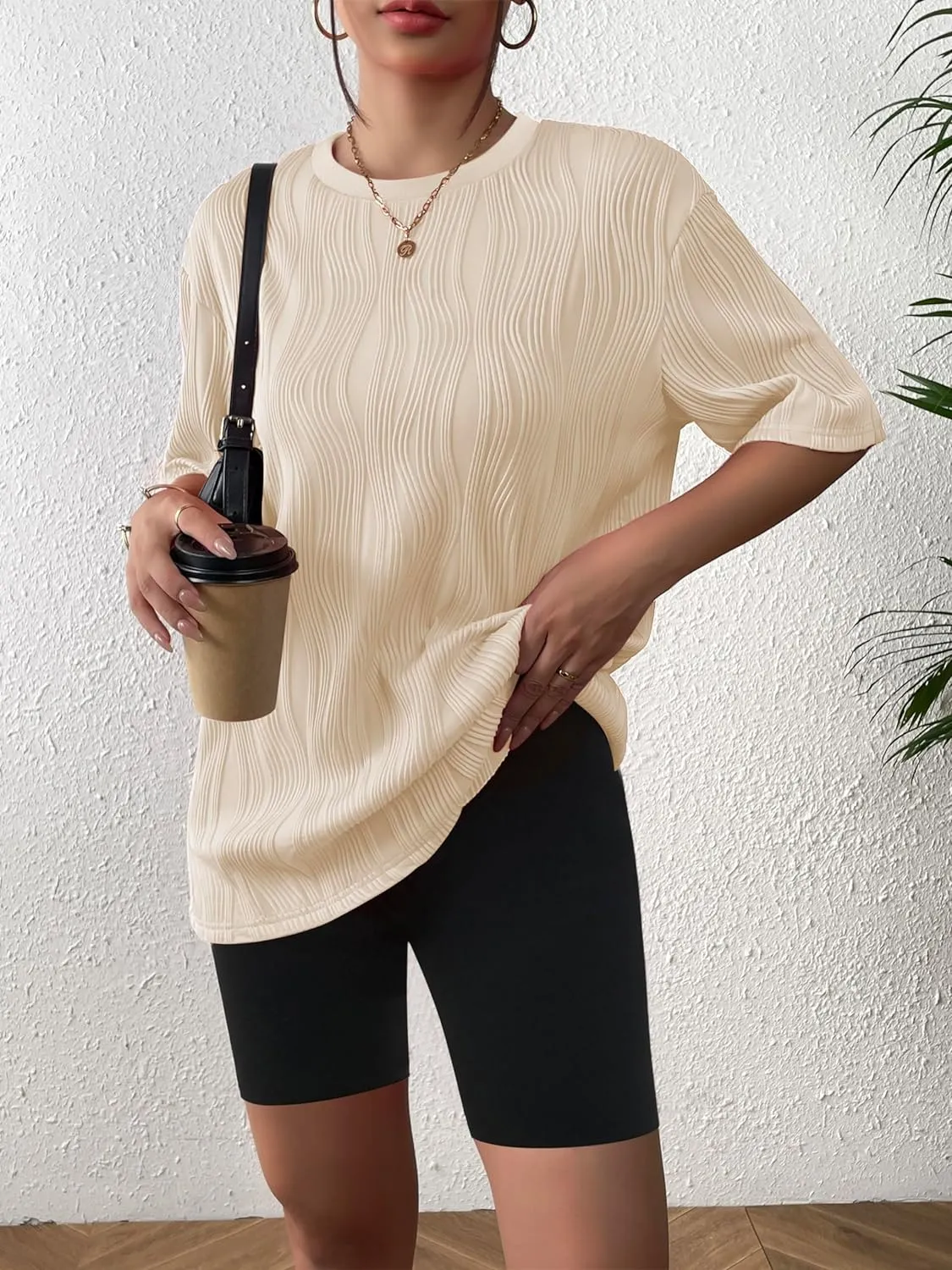 Zeagoo Womens Oversized T-Shirt Summer Casual Tops Short Sleeve Textured Shirts Fashion Loose Fit Tee Tops 2024
