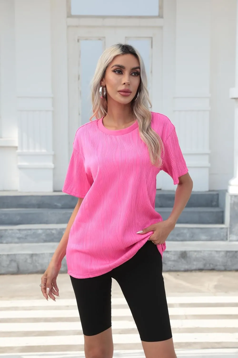 Zeagoo Womens Oversized T-Shirt Summer Casual Tops Short Sleeve Textured Shirts Fashion Loose Fit Tee Tops 2024