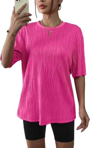 Zeagoo Womens Oversized T-Shirt Summer Casual Tops Short Sleeve Textured Shirts Fashion Loose Fit Tee Tops 2024