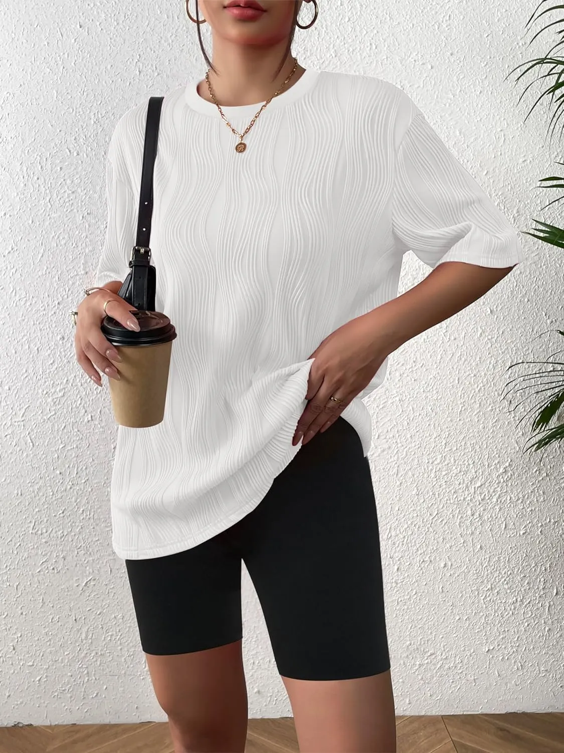 Zeagoo Womens Oversized T-Shirt Summer Casual Tops Short Sleeve Textured Shirts Fashion Loose Fit Tee Tops 2024
