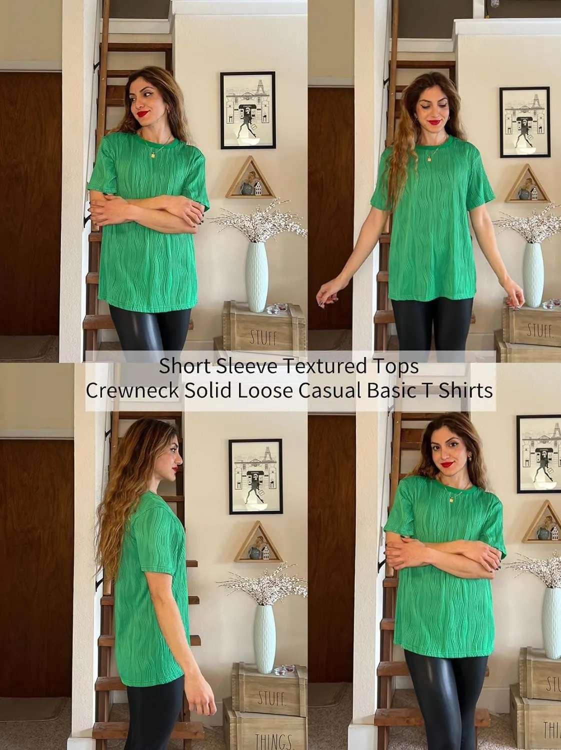 Zeagoo Womens Oversized T-Shirt Summer Casual Tops Short Sleeve Textured Shirts Fashion Loose Fit Tee Tops 2024