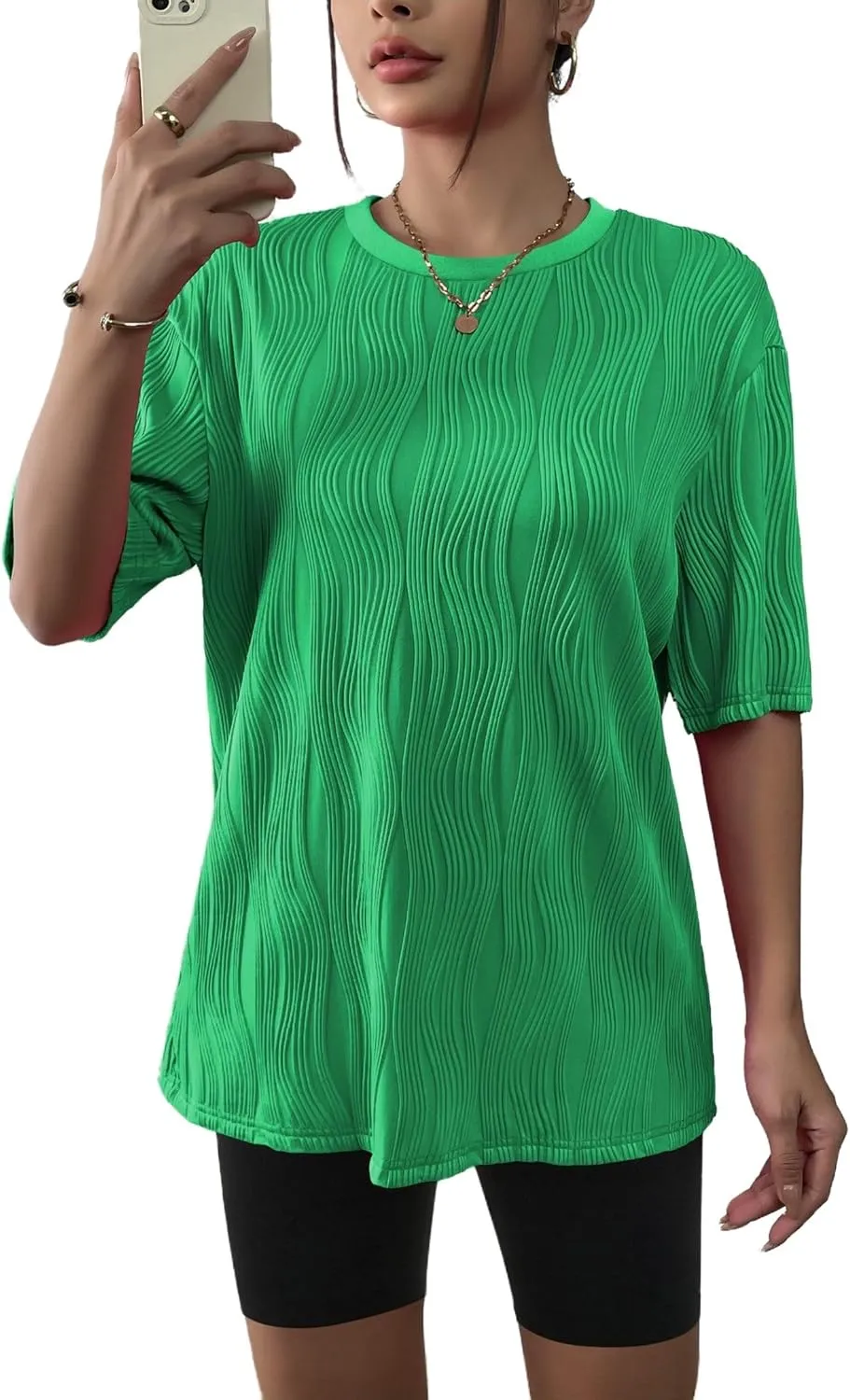 Zeagoo Womens Oversized T-Shirt Summer Casual Tops Short Sleeve Textured Shirts Fashion Loose Fit Tee Tops 2024