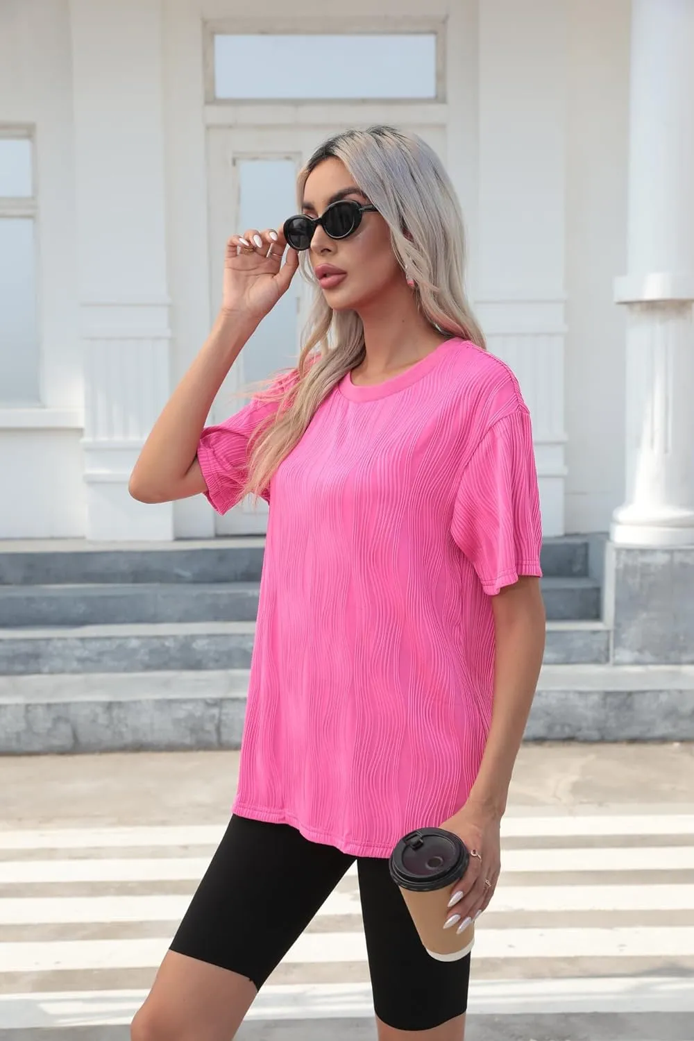 Zeagoo Womens Oversized T-Shirt Summer Casual Tops Short Sleeve Textured Shirts Fashion Loose Fit Tee Tops 2024